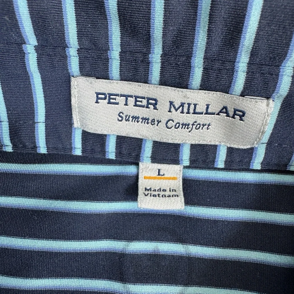 Peter Millar Summer Comfort Men's L Polo Shirt Blue Stripe Stretch Golf